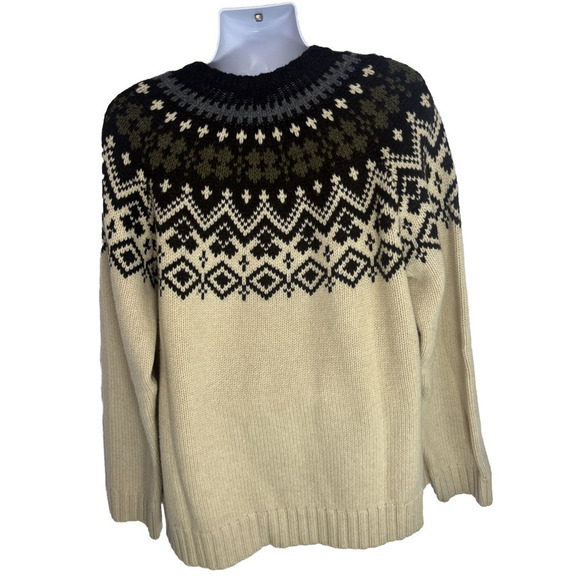 J. Crew Mens Nordic Fair Isle Sweater Size XL Lambswool Alpaca Tan Brown Gray - Picture 2 of 10